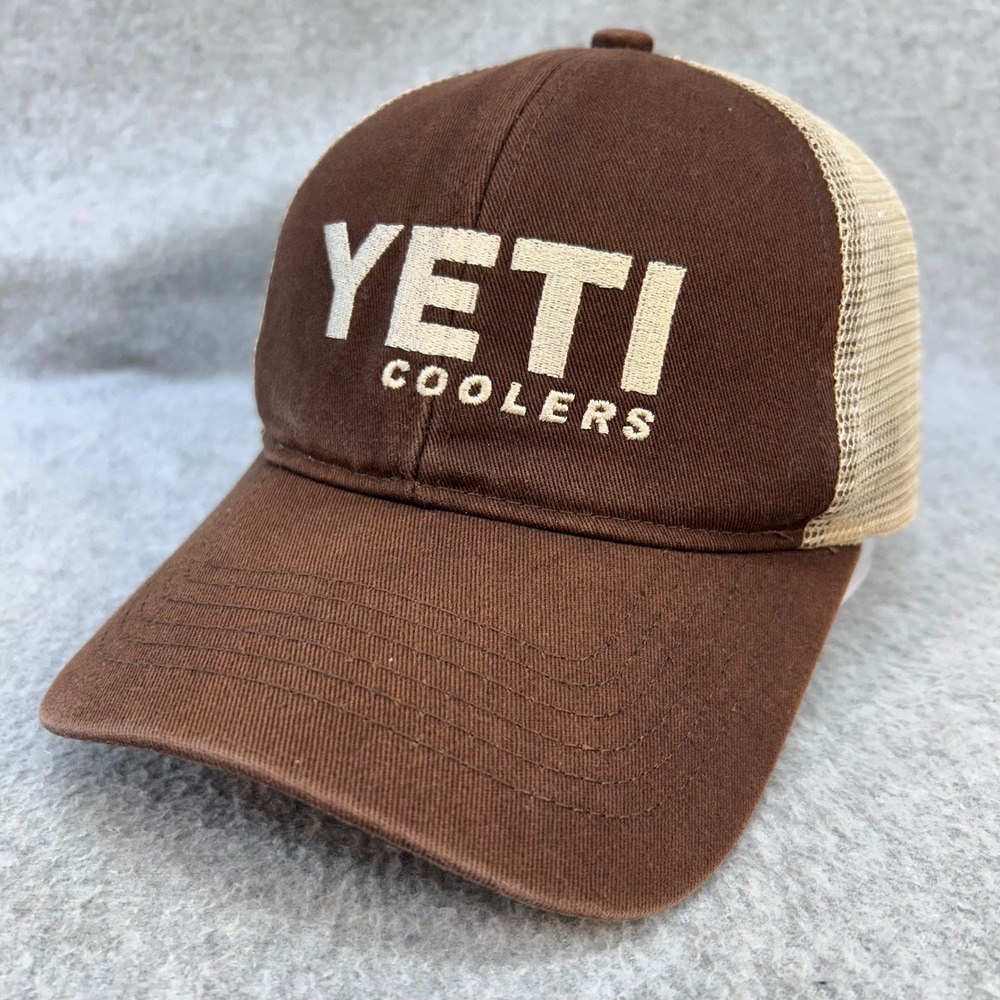 Yeti Coolers Logo Mens Brown Yeti Trucker Hat Mesh Snapback OSFM